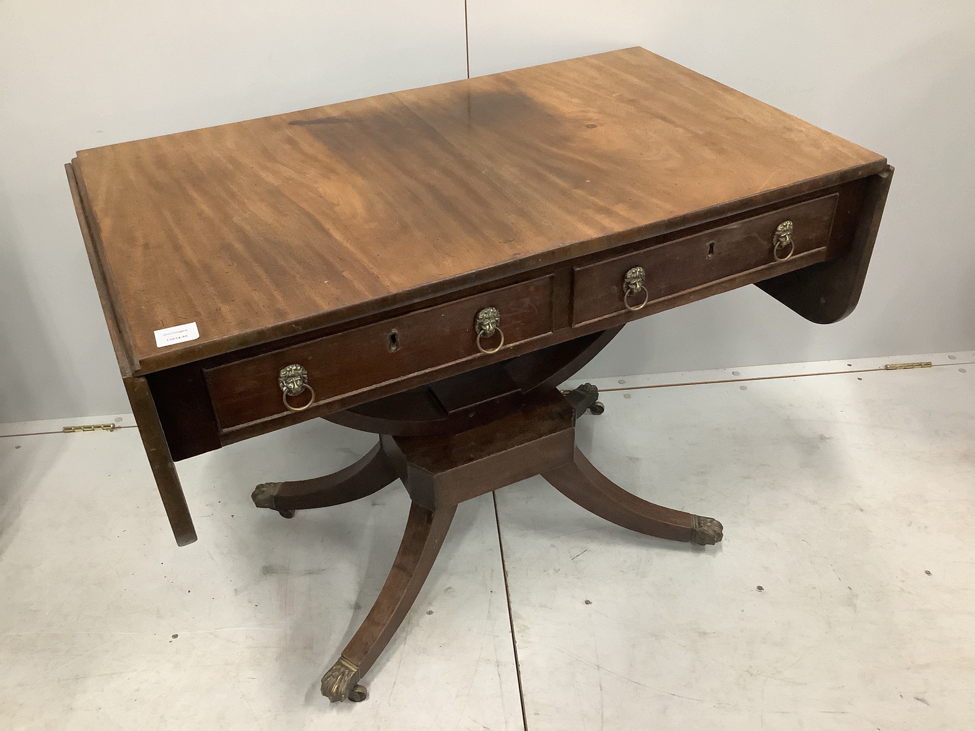 A Regency style mahogany sofa table, width 101cm, depth 59cm, height 77cm